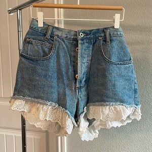 High Waist Blue Jean Short with Lace
